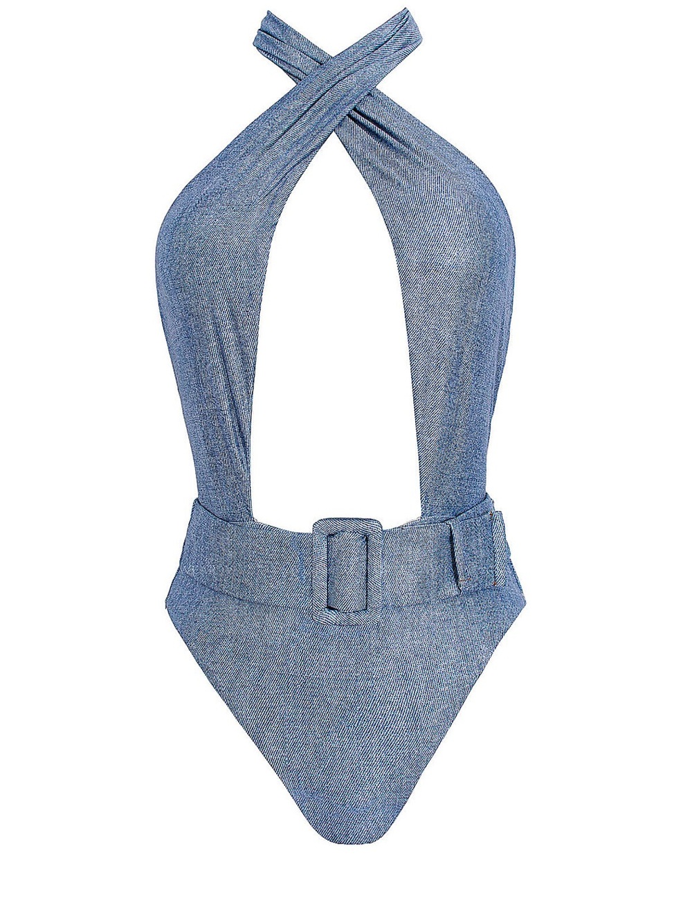 NWOT PQ Swim Belted Alex One Piece Swimsuit Indigo Denim Shimmer Medium